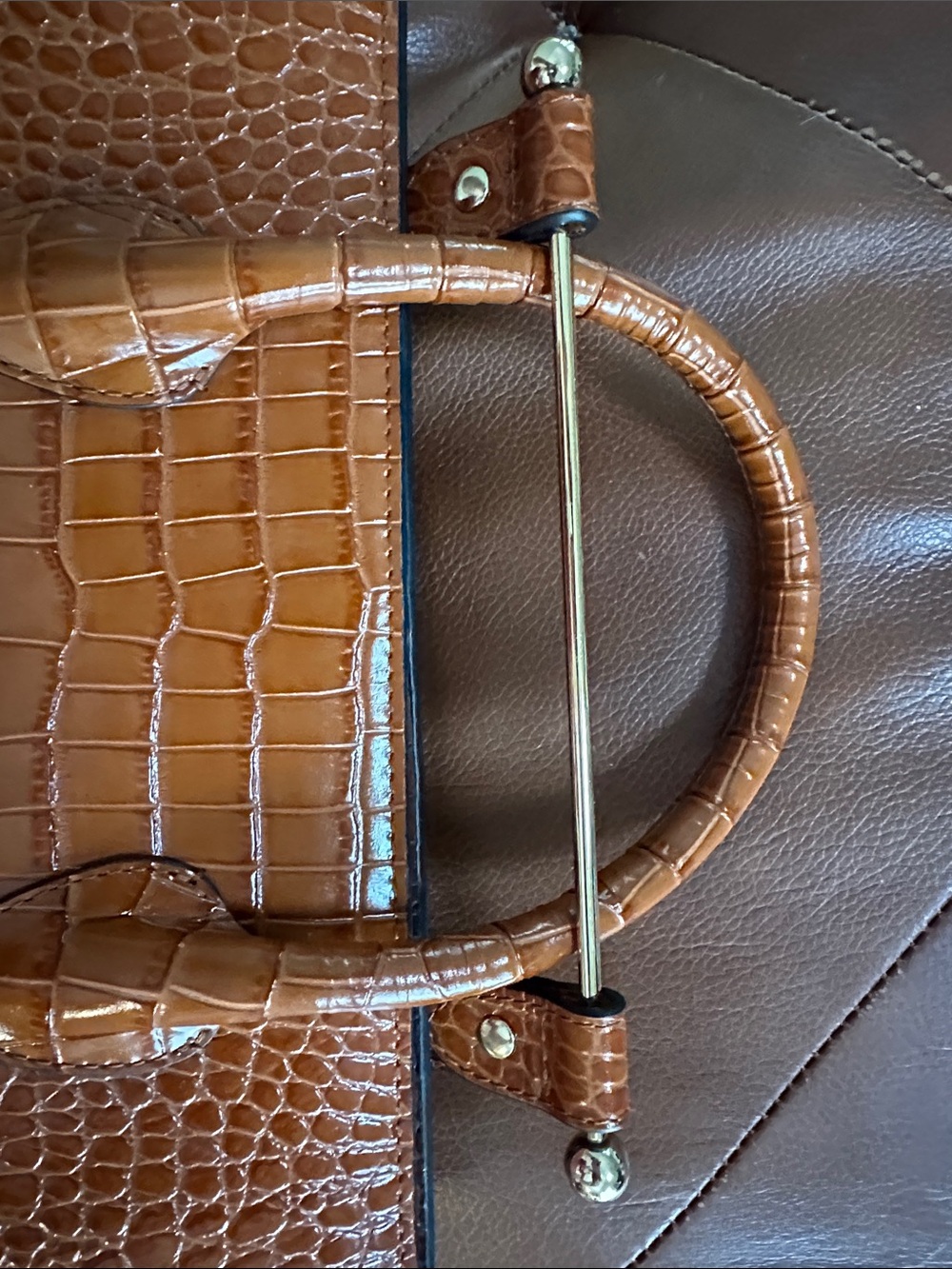 Strathberry Cognac Croc-Embossed Top-Handle Bag - Picture 8 of 10